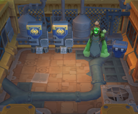 A utilitarian room equipped with two Alchemy Machines and a General Goods Merchant.