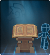 A podium displaying a magical tome filled with arcane symbols, esoteric formulae, and (a) few particularly rude doodles.
